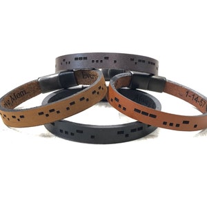 Unisex Leather bracelet Personalized with Morse Code and Hidden Message Bracelets for Him Her Mors code Leather cuffs for Men Women Gifts