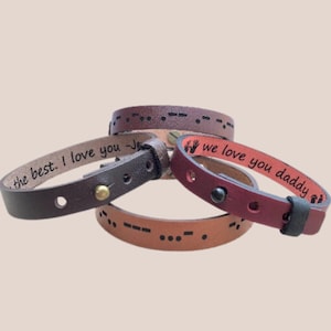 Custom Morse Code Message Bracelet, Personalized Men's Leather Wristband, Unisex Engraved Gift