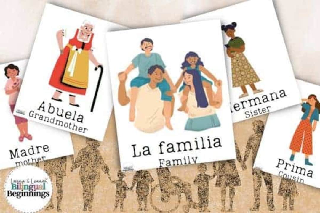 Family words in spanish bilingual flashcards etsy
