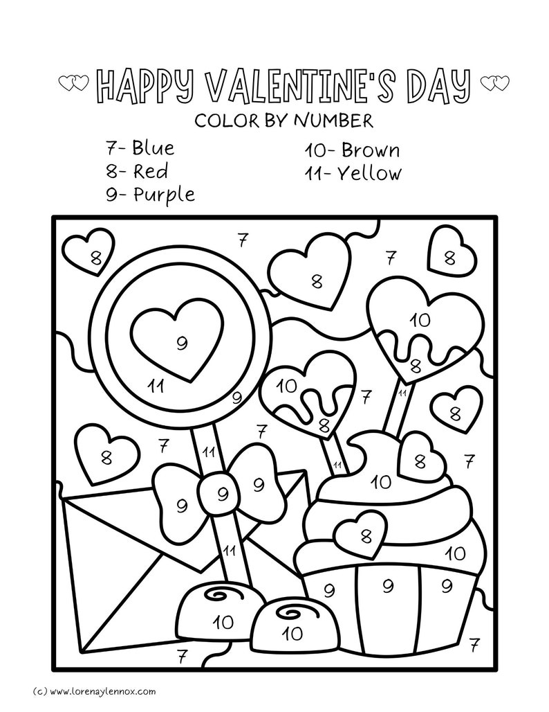 Valentine s Day Color By Number Printables ENGLISH Etsy