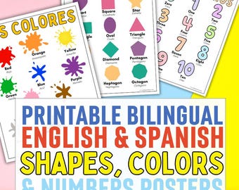 Bilingual Spanish/English Printable Poster Set | Shapes, Numbers & Colors | Instant Download