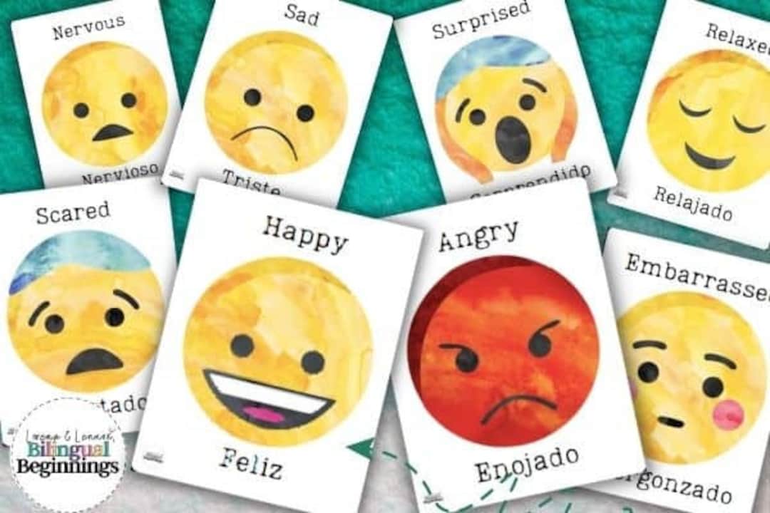 24 Bilingual Spanish/english Emotions Flashcards - Etsy