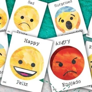 24 cartes-éclair bilingues espagnol/anglais sur les émotions