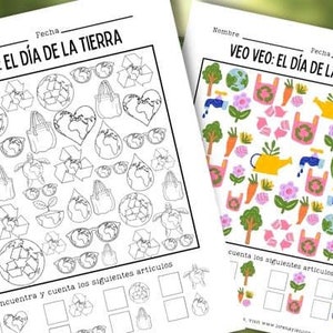 I Spy Earth Day Worksheets in Spanish for Kids