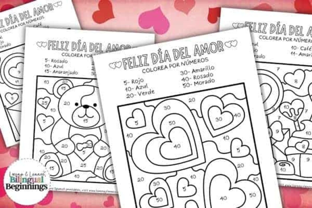 7 Valentine Color by Number Worksheets in Spanish - Etsy