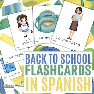 スペイン語の新学期フラッシュカード - 水彩カード 23 枚