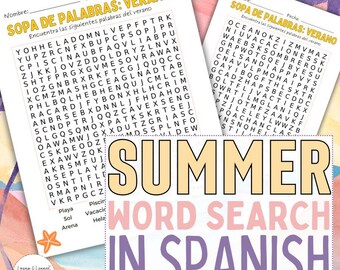 Summer Word Search in Spanish