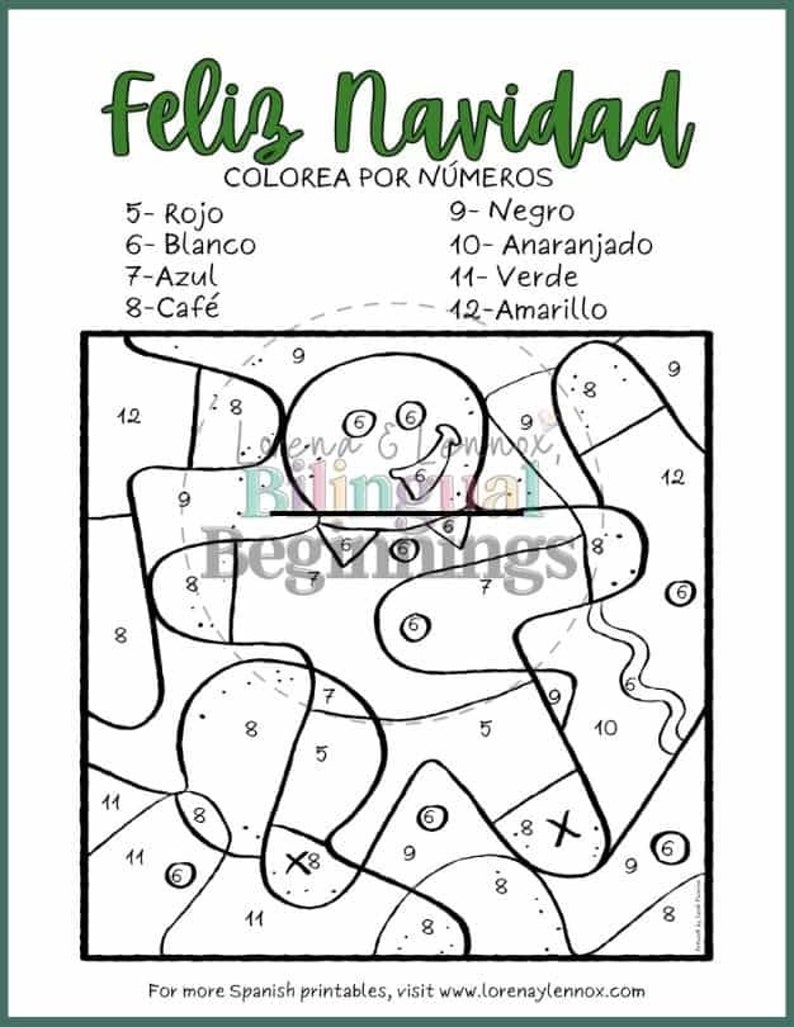 Christmas Color by Number Coloring Pages in Spanish Etsy