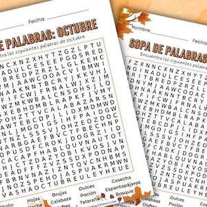 October Word Search Printable in Spanish