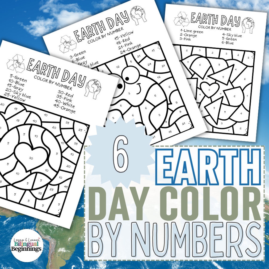 Earth Day Color by Number Printables - English Edition - Etsy