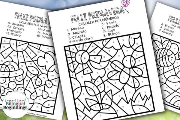 Hojas de trabajo para colorear por números en primavera en español ...