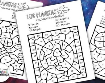 Space and Planet Color By Number Pages in Spanish