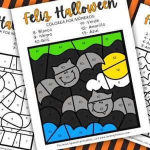 Halloween Color by Number Pages in Spanish for Kids
