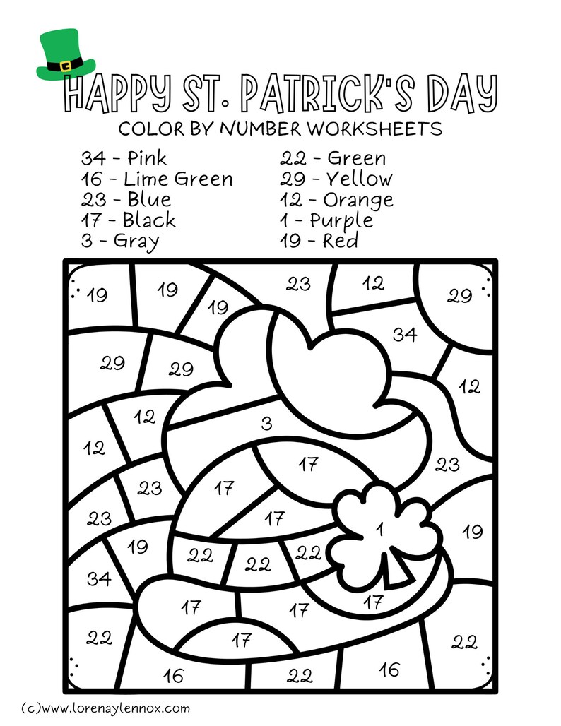 St. Patrick's Day Color by Number Worksheets (ENGLISH) - Etsy