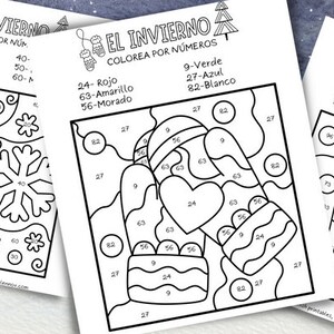 Könnte beinhalten: Drei druckbare Malvorlagen mit Wintermotiven. Die erste Seite zeigt Schneeflocken, die zweite Seite zeigt eine Mütze und ein Herz und die dritte Seite zeigt einen Cupcake. Jede Seite hat Zahlen zum Ausmalen.