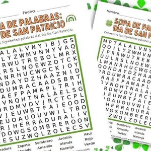 St. Patrick's Day Woordzoeker Afdrukbaar in het Spaans