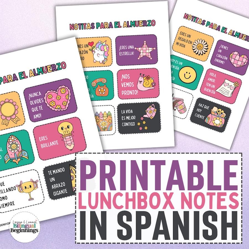Spanish Notes Colorful 30 Lunchbox Notes (notitas Para El Almuerzo) in Spanish - Etsy