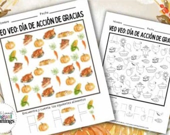 I Spy Thanksgiving Printables in Spanish