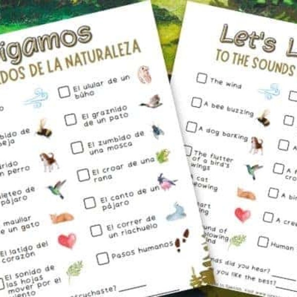 Sounds of Nature Scavenger Hunt in Spanish & English