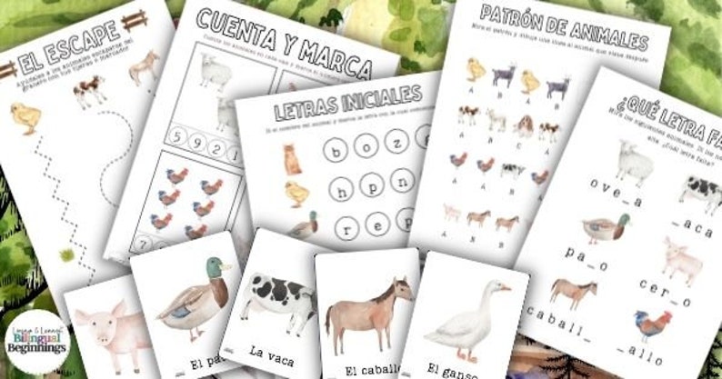 Farm Animals Printable Workbook in Spanish for Preschoolers image 1