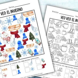 Winter I Spy Printable in Spanish