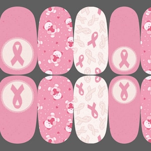 14pcs BREAST CANCER Awareness Pink RIBBON Finger Nail Wraps ~ Self-Adhesive Express Manicure Nail Polish Stickers ! (YMY2312)