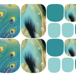 22pcs Blue GREEN PEACOCK Bird Toe Nail Wraps ~  Toenail Self-Adhesive Express Manicure Nail Polish Stickers & FREE Shipping! (YMZ266)