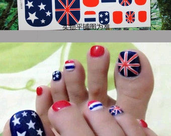 22pcs  BRITISH England FLAG Toe Nail Wraps Red White Blue ~ Toenail Self-Adhesive Express Manicure Nail Stickers & FREE Shipping! (JJ009)