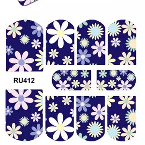 10pcs Blue Funky Retro Flowers Finger Nail Water Sticker Wraps ~ Fingernail Express Manicure Nail & FREE Shipping! (RU412)