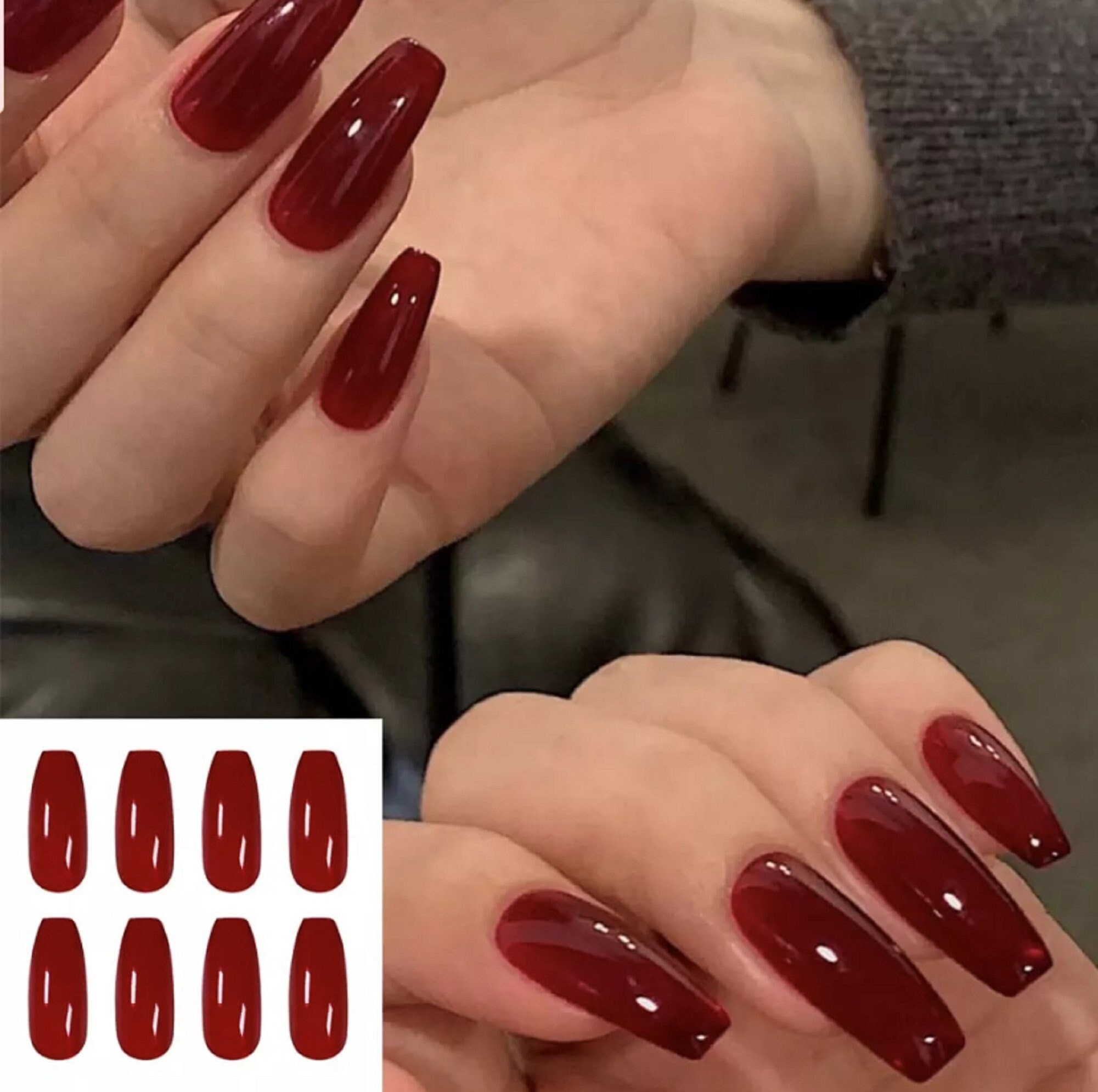 Geruïneerd zanger dood gaan 24pcs Long Deep Maroon RED Artificial Finger Nail Set Fake - Etsy België