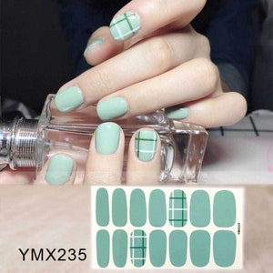 14pcs St Patricks Pattys Day MINT Green Plaid Finger Nail Wraps ~ Self-Adhesive Express Manicure Nail Stickers & FREE Shipping! (YMX235)