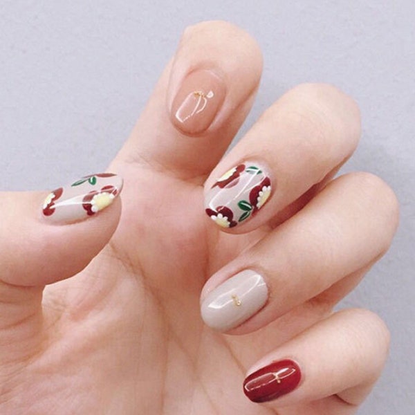 14pcs Pink Gray Cranberry Flowers Fingernail Polish Wraps ~ Self-Adhesive Express Manicure Nail Stickers FREE Shipping! (YMX362)