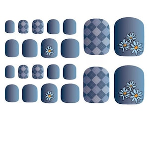 22pcs BLUE FLOWERS Toe Nail Wraps ~ Self-Adhesive Express Manicure ToeNail Stickers & FREE Shipping! (YD024)