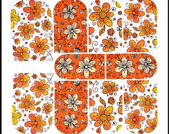 10pcs Bright Orange Flowers Finger Nail Water Sticker Wraps ~  Fingernail Express Manicure Nail  ! (YZW9013)