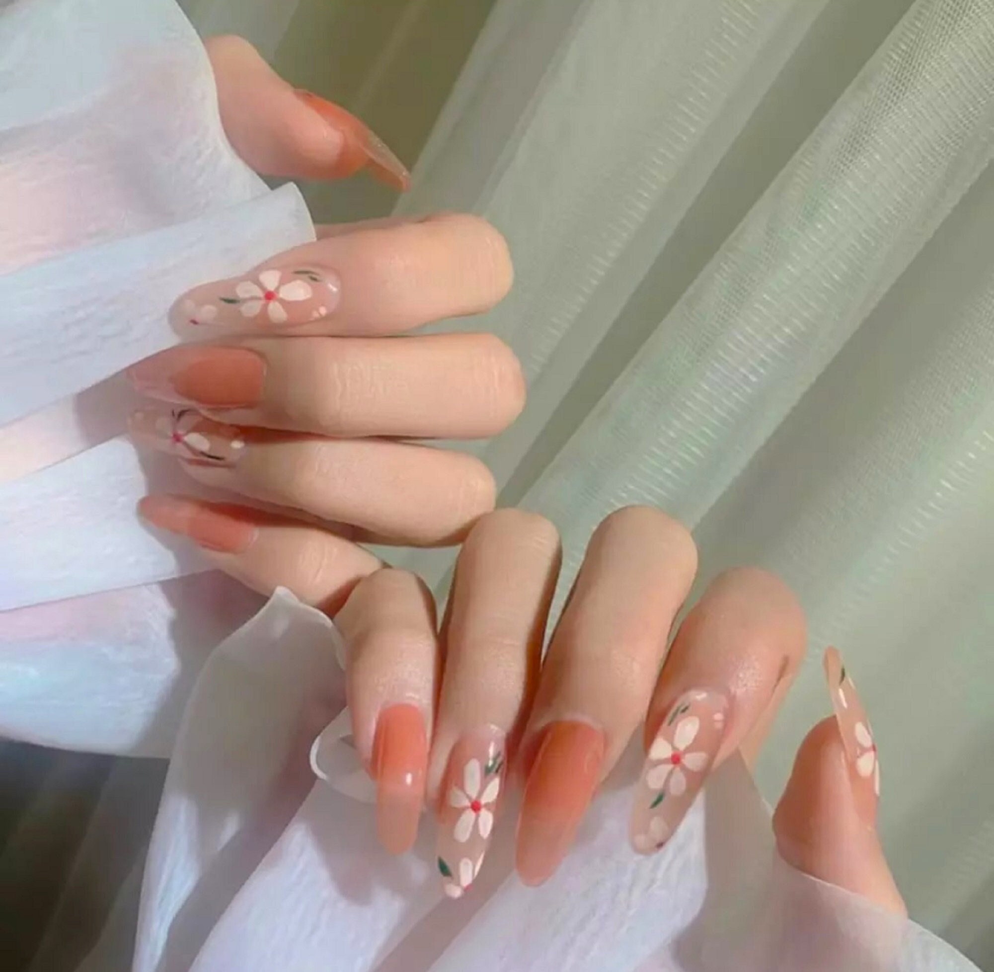 Peach Coffin Nails - Etsy