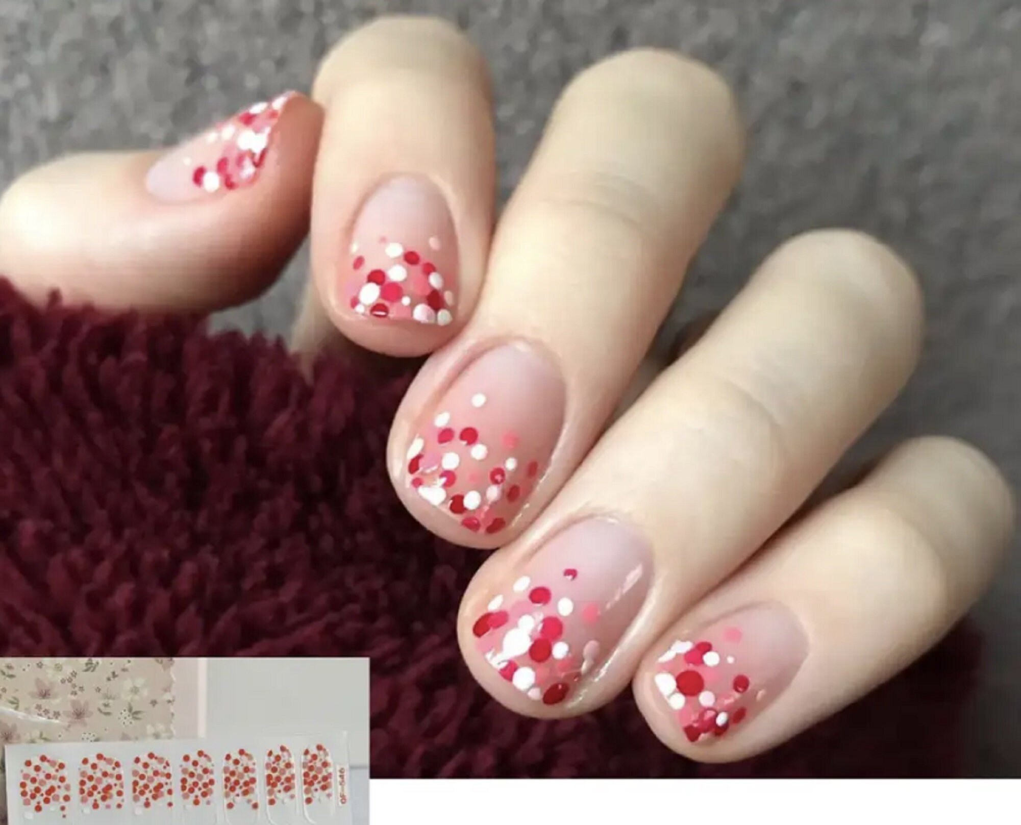 24 Pcs Summer Press on Nails Medium Square Fake Nails Colored Flowers  Design Glossy Acrylic Nails French Tip False Nails with White Dots Stick on  Nails Artificial Nails for Women and Girls