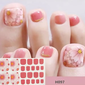 22pcs Rose Pink Flowers Toe Nail Wraps ~  Toenail Self-Adhesive Express Manicure Nail Stickers  (H097)
