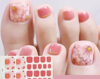 22pcs Rose Pink Flowers Toe Nail Wraps ~  Toenail Self-Adhesive Express Manicure Nail Stickers & FREE Shipping! (H097)