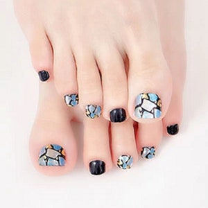 22pcs  Black Gold Copper Jeweled Toe Nail Wraps ~  Toenail Self-Adhesive Express Manicure Nail Stickers (GDX008)