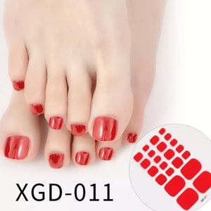 22pcs BRIGHT Red Toe Nail Wraps ~  Christmas Valentine Toenail Self-Adhesive Express Manicure Nail Polish Stickers   (XGD011)