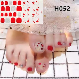 22pcs RED and Silver GLITTER Hearts Toe Nail Wraps ~  Toenail Self-Adhesive Express Manicure Nail Polish Stickers   (H052)