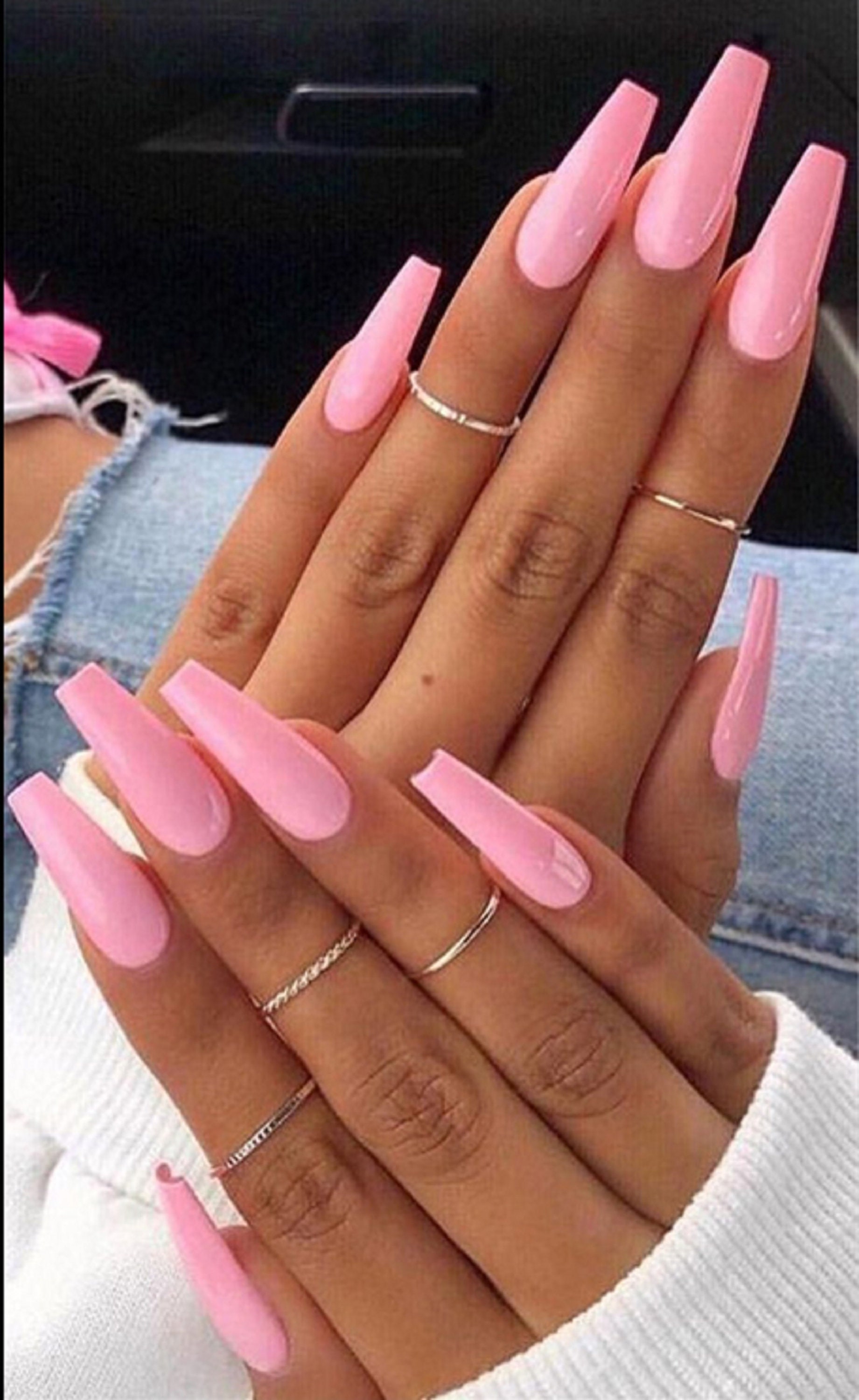 100pcs PINK Artificial Finger Nail Set Fake False Press On Long Coffin Fingernail Glue Kit FREE Shipping 0744 5