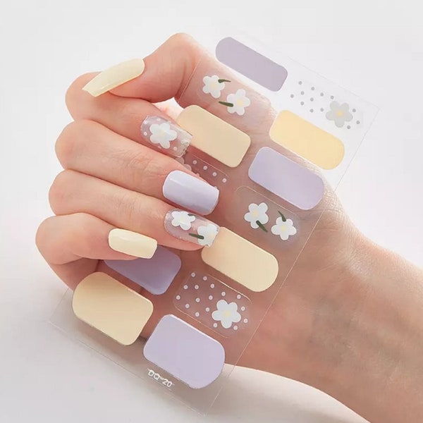 14pcs Yellow White FLOWERS Clear Finger Nail Wraps ~ Self-Adhesive Express French Manicure Nail Polish Stickers & FREE Shipping! (XDQ20)