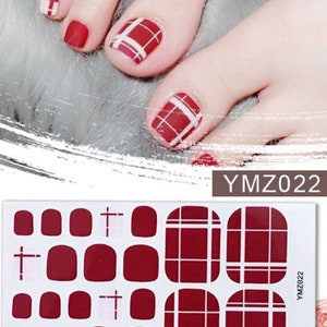22pcs Red Checks Toe Nail Wraps ~ Christmas Toenail Self-Adhesive Express Manicure Nail Stickers   (YMZ022)