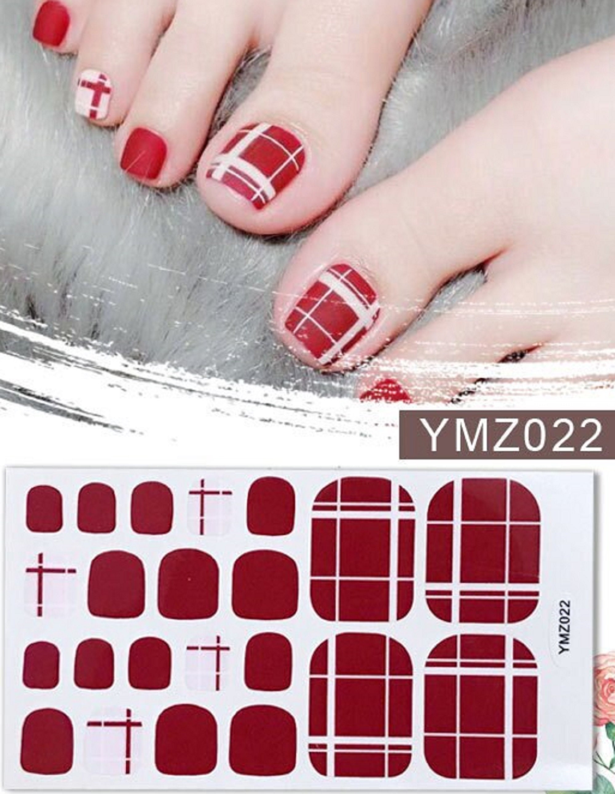 22pcs Red Checks Toe Nail Wraps Christmas Toenail - Etsy