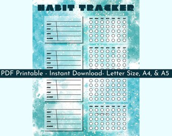 Galaxy Habit Tracker imprimible, Completar rastreador, Hábitos diarios, Seguimiento de vida, Seguimiento de resolución, Tamaño de letra, A4, A5