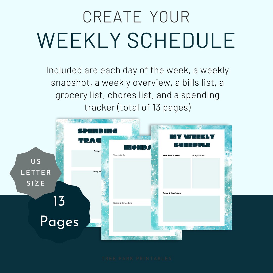Galaxy Weekly Schedule US Letter Size Bundle, Weekly Planner, Daily ...