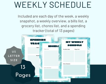 Galaxy Weekly Schedule Paquete de tamaño de carta de EE. UU., Planificador semanal, Planificador diario, Planificador imprimible, Lista de tareas pendientes, Agenda semanal, Estética azul