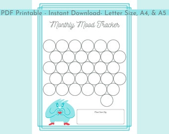 Rastreador diario de estado de ánimo: relleno imprimible / vista mensual / seguimiento de sus emociones y progreso / descarga instantánea en varios tamaños