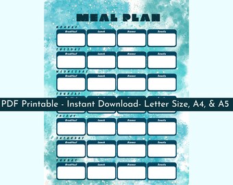 Planificador de comidas Galaxy imprimible / Organizador de alimentos y menú semanal / Rastreador de calorías y conteo de macros / Descarga instantánea